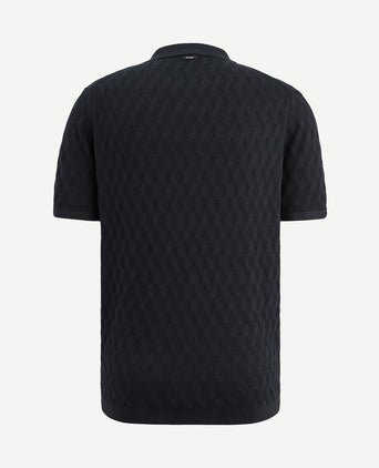 Knitted poloshirt half-zip donkerblauw