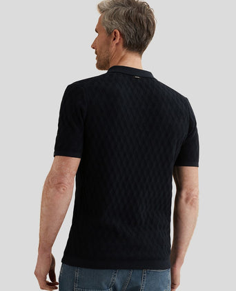 Knitted poloshirt half-zip donkerblauw