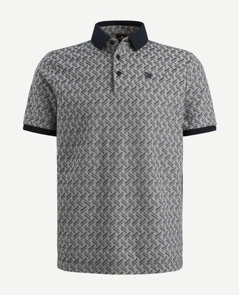 Knitted poloshirt jacquard print donkerblauw