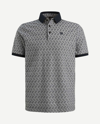Knitted poloshirt jacquard print donkerblauw