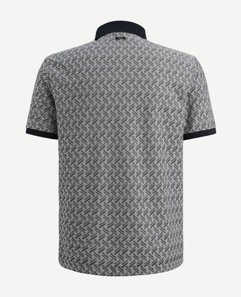 Knitted poloshirt jacquard print donkerblauw