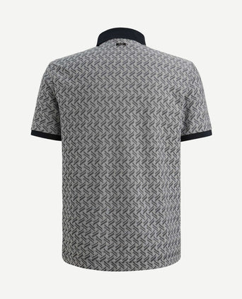 Knitted poloshirt jacquard print donkerblauw