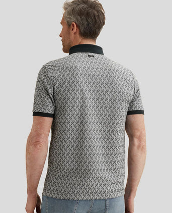 Knitted poloshirt jacquard print donkerblauw
