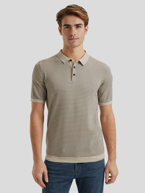 Vanguard knitted poloshirt print beige | Regular-fit