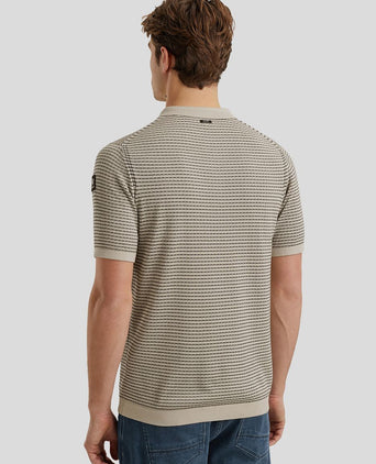 Knitted poloshirt print beige