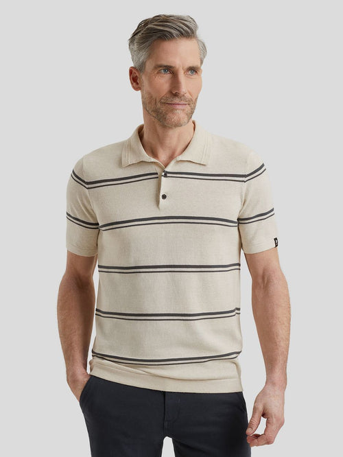 Vanguard knitted poloshirt streep beige | Regular-fit