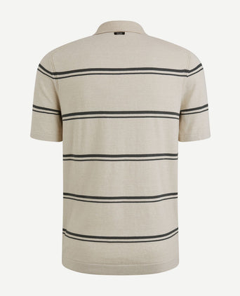 Knitted poloshirt streep beige