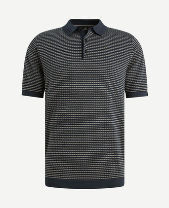 Knitted poloshirt streep donkerblauw