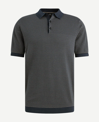 Knitted poloshirt streep donkerblauw