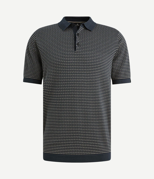 Knitted poloshirt streep donkerblauw