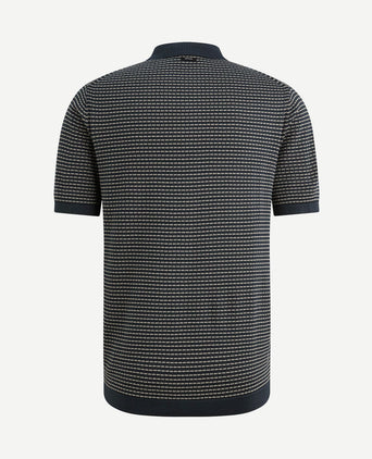 Knitted poloshirt streep donkerblauw