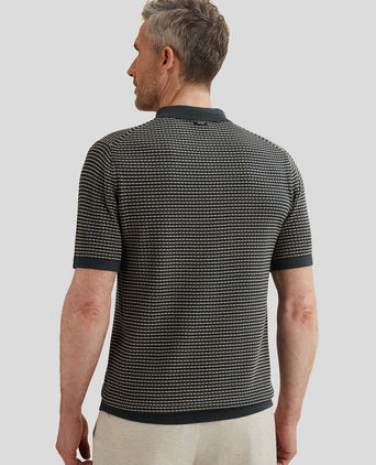 Knitted poloshirt streep donkerblauw