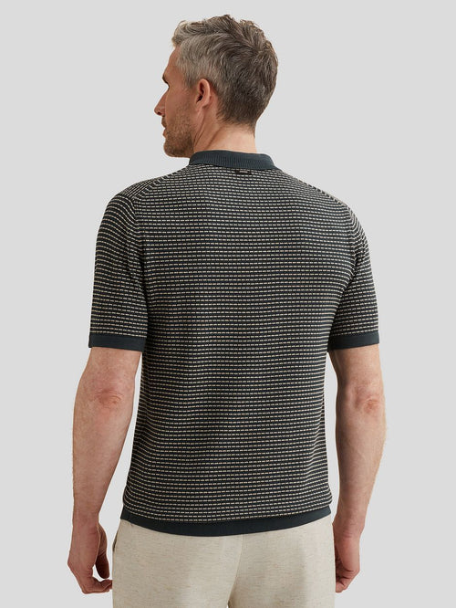 Knitted poloshirt streep donkerblauw