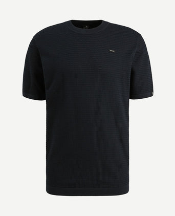 Knitted t-shirt donkerblauw