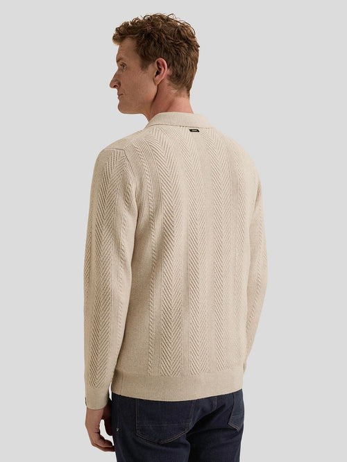 Longsleeve poloshirt pullover herringbone ecru