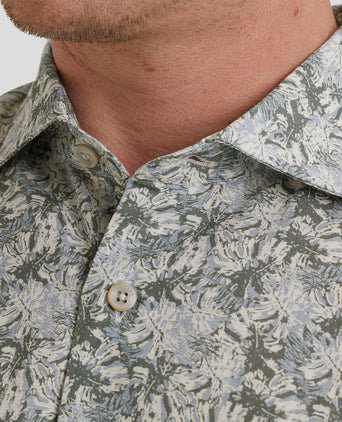 Short sleeve overhemd print blauw groen