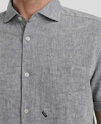 Short sleeve overhemd linnen blend dark slate