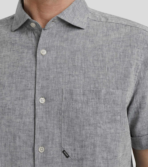 Short sleeve overhemd linnen blend dark slate