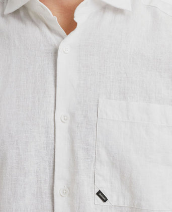 Short sleeve overhemd linnen blend wit