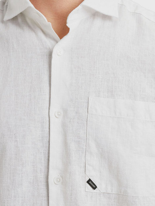 Short sleeve overhemd linnen blend wit