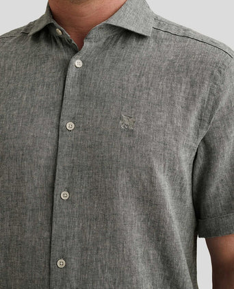 Short sleeve overhemd linnen blend lichtblauw