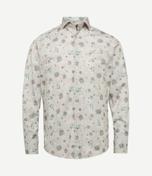 Overhemd bloemen beige