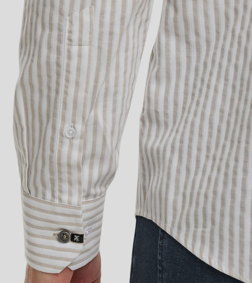 Vanguard overhemd dobby streep beige | Regular-fit