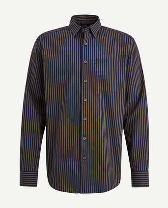 Vanguard overhemd strepen donkerblauw bruin | Slim-fit