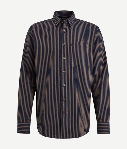 Vanguard overhemd strepen donkerblauw bruin | Slim-fit