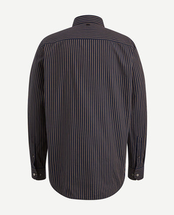 Vanguard overhemd strepen donkerblauw bruin | Slim-fit