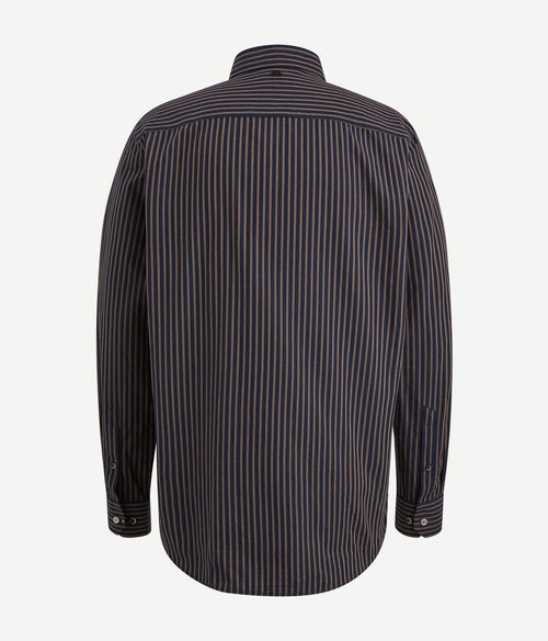 Vanguard overhemd strepen donkerblauw bruin | Slim-fit