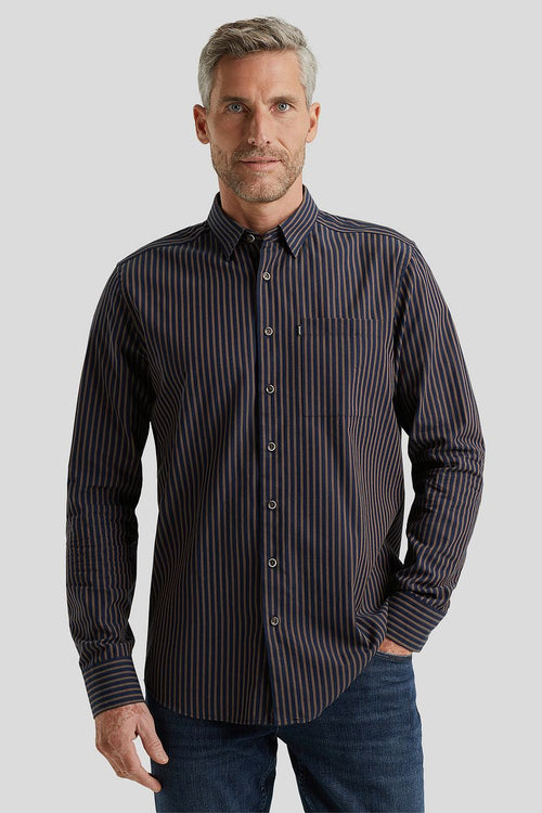 Vanguard overhemd strepen donkerblauw bruin | Slim-fit