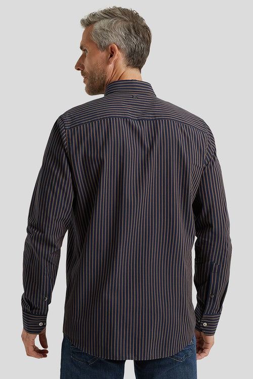 Vanguard overhemd strepen donkerblauw bruin | Slim-fit
