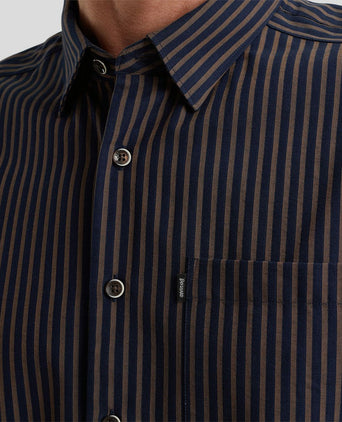 Vanguard overhemd strepen donkerblauw bruin | Slim-fit