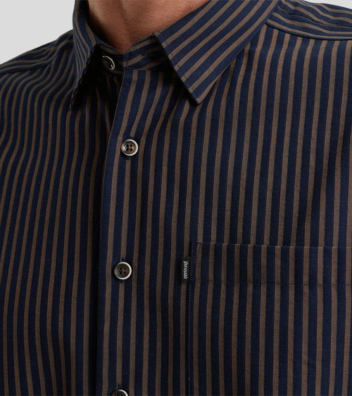 Vanguard overhemd strepen donkerblauw bruin | Slim-fit
