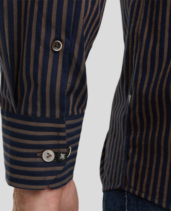 Vanguard overhemd strepen donkerblauw bruin | Slim-fit