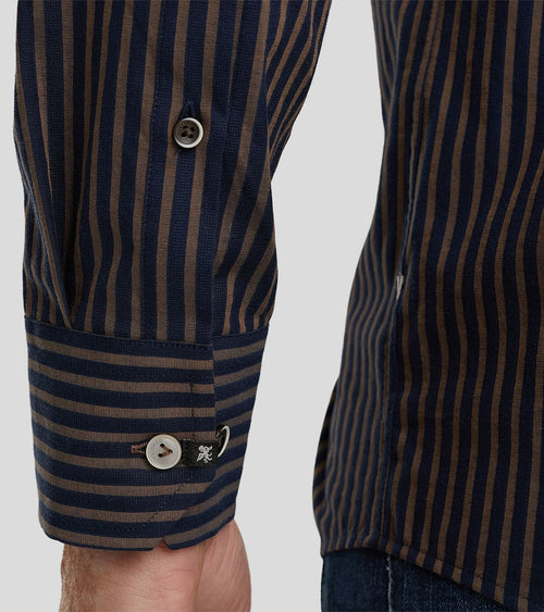 Vanguard overhemd strepen donkerblauw bruin | Slim-fit