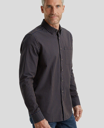 Vanguard overhemd strepen donkerblauw bruin | Slim-fit