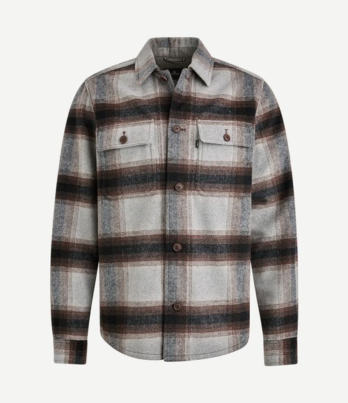Overshirt brushed wolblend ruit grijs
