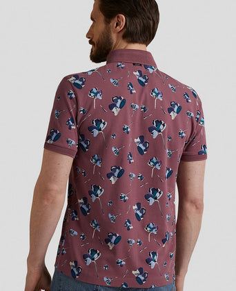 Poloshirt piqué bloemen donkerroze