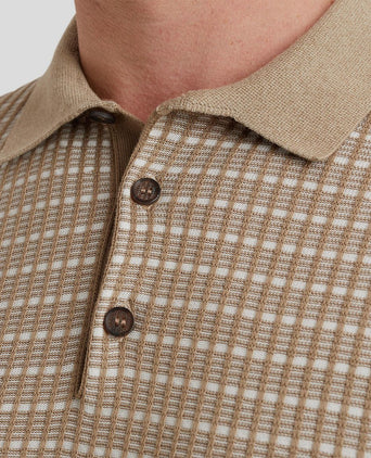 Poloshirt knitted checks beige