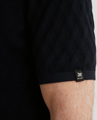 Knitted poloshirt half-zip donkerblauw