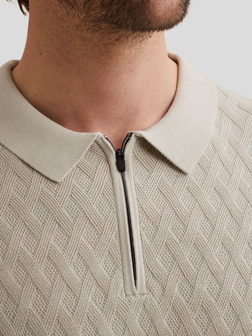 Knitted poloshirt half-zip ecru