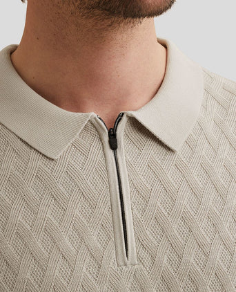 Knitted poloshirt half-zip ecru