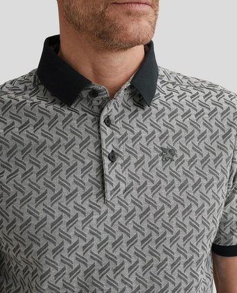 Knitted poloshirt jacquard print donkerblauw