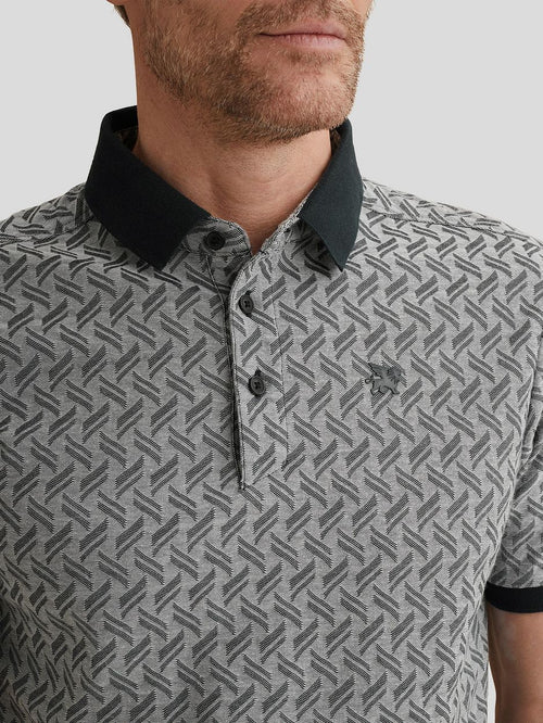Knitted poloshirt jacquard print donkerblauw