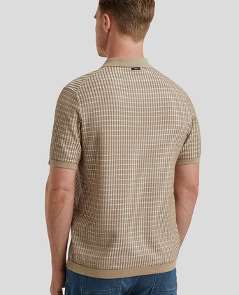 Poloshirt knitted checks beige