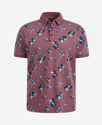 Poloshirt piqué bloemen donkerroze
