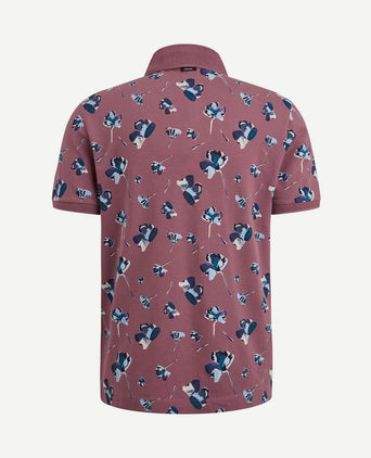 Poloshirt piqué bloemen donkerroze