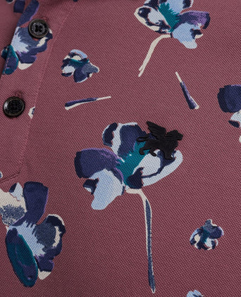 Poloshirt piqué bloemen donkerroze
